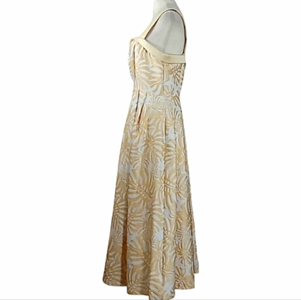 Kay Unger Liv Palm Leaf Jacquard Tea Length Cocktail Dress Size 6
